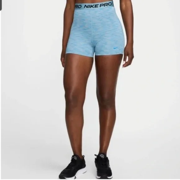 Nike Pro High-Waist Blue Space-Dye Bike Shorts - Picture 3 of 6